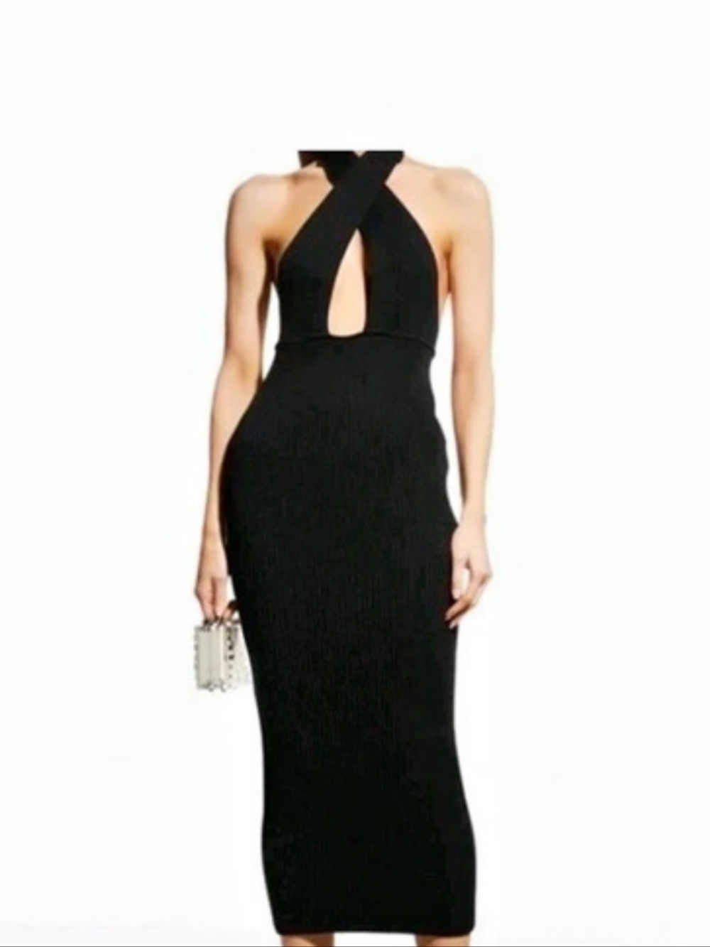 Ramy Brook Black Ribbed Halter Midi Dress Like New